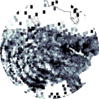 A pixelated image of Earth from space.