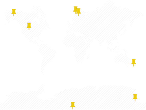 A graphic depiction of Earth's continents with yellow pins marking each research campaign's points of observation.